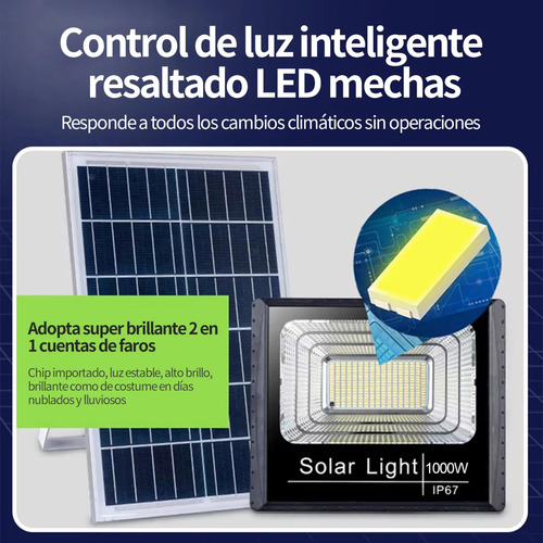 Luz Reflectora Led Solar Recargable A Prueba De Agua De 1000