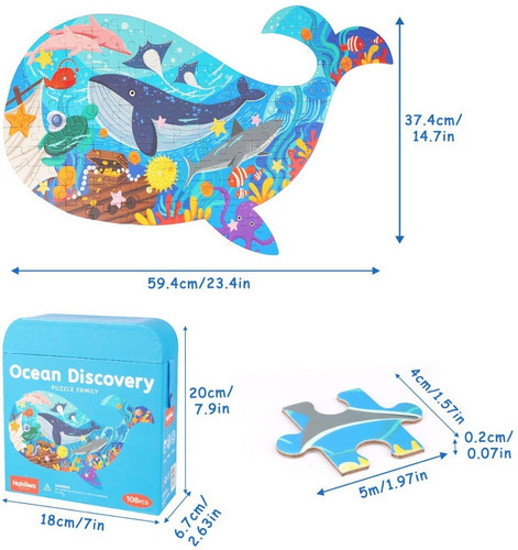 Imagen 3 de 4 de Rompecabezas 108pcs Puzzle Forma Animales Marino Bolso Viaje