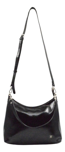 Cartera Mediana Ecocuero Con Tira Larga Amayra Negro Negro Plata Negro