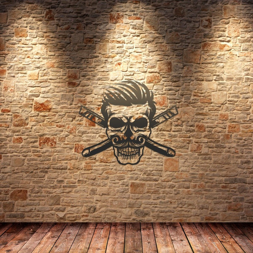 Imagem 1 de 3 de Quadro Decorativo Parede Barbearia Caveira Navalha 90cm