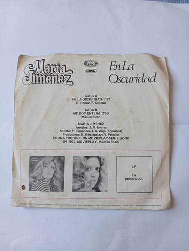 Vinilo Single De Maria Jimenez - En La Oscuridad ( F51 (Usado)