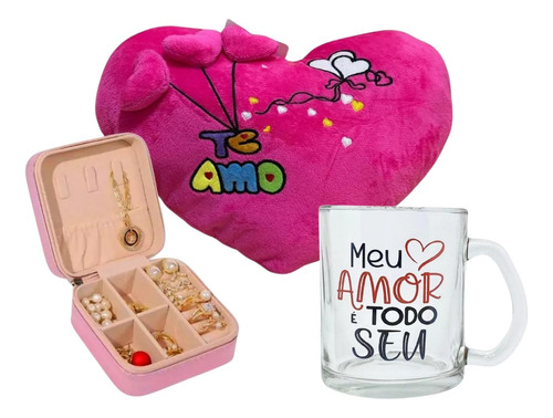 Kit Dia Dos Namorados Lembrança Porta Joia Caneca Amor 320ml