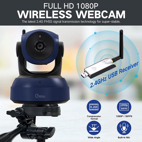Cámara Videoconferencia Inalámbrica 1080p Webcam 120 Grados 