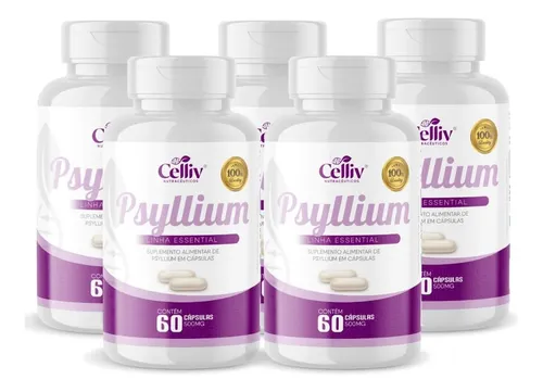 Kit Com 05 - Psyllium 60 Cápsulas De 500mg Celliv
