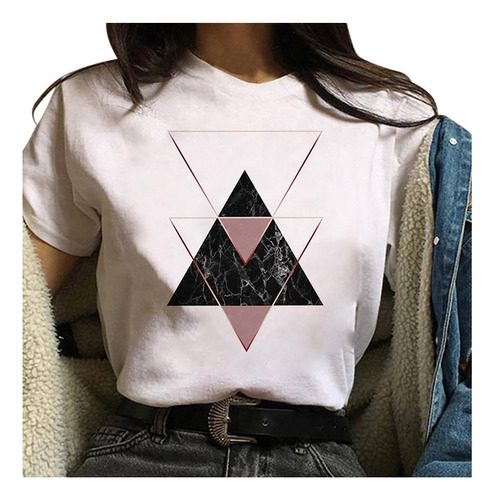 Camiseta Para Mujer, Moderna, Con Estampado Gráfico Geométri