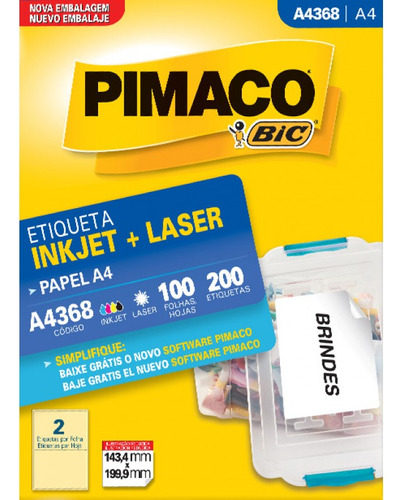 Etiqueta A4368 143,4x199,9mm Ink-jet/laser Pimaco 100 Folhas