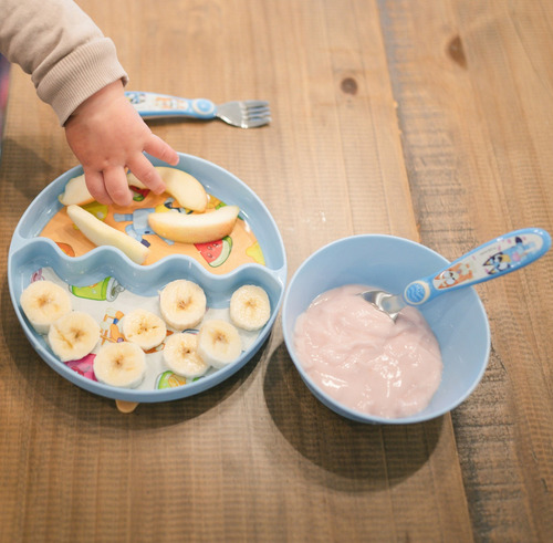 Set De Platos Bluey Con Succion P/ Bebes Cuchara Y Bowl *sk Color Azul Claro Bluey 3 Pz