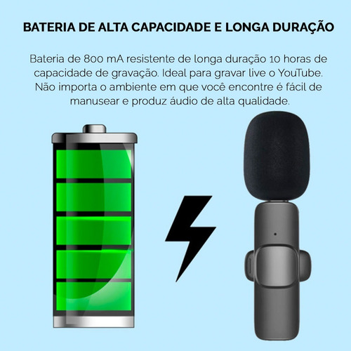 Microfone Lapela Sem Fio Recarregável P/iPhone Profissional