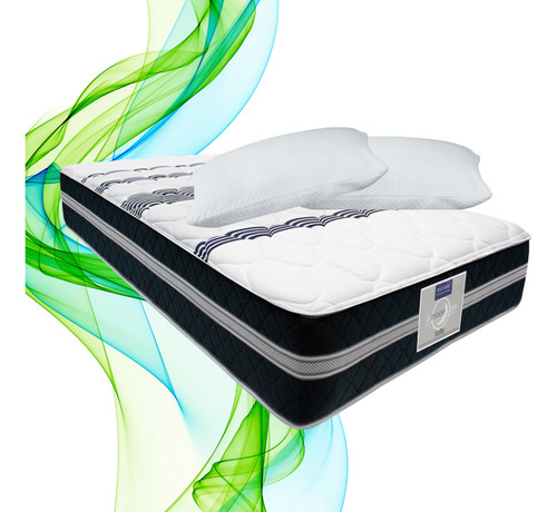 Colchón Queen Restonic Antiestrés Line + 2 Almohadas Standar Negro
