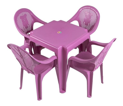 Mesa Infantil Ursinho Com 04 Cadeiras Plásticas Várias Core Cor Rosa