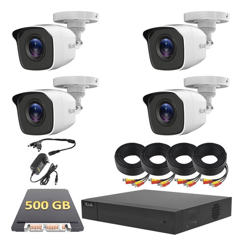 Kit Video Vigilancia Hilook 4 Camaras 1080p 2mp 500 Gb Metal