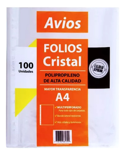 Folios A4 Borde Blanco X 100 Unidades Cristal  40 Micrones 