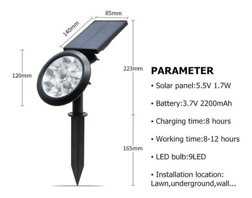 Lampara Exterior Reflector Led Panel Solar 7 Colores