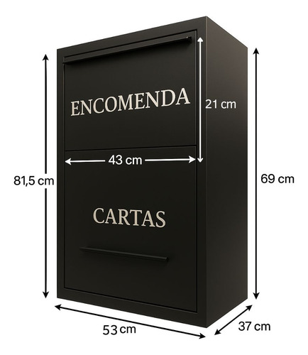 Caixa De Correio Para Pacotes Encomendas Em Aço Grande Preto Preto