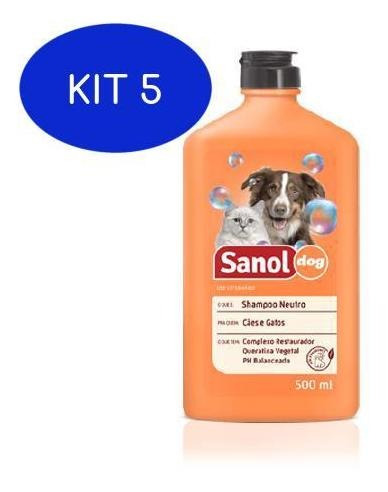 Kit 5 Shampoo Neutro 500ml Sanol Dog