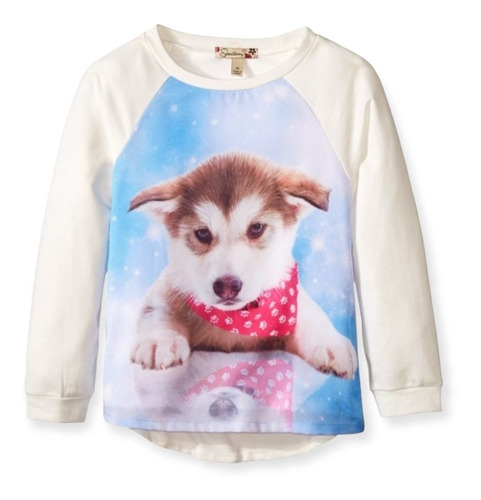 Polera Niña Manga Larga Puppy Importada Algodón