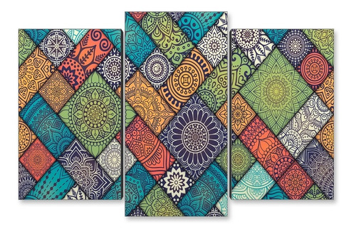 Cuadro Decorativo Moderno Colores Mandalas Jd-0336 M Tríptico 90x60 Cm Sin Marco