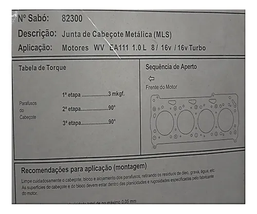 Junta Tapa Cilindros Volkswagen 1.0 8v / 16v Sabo-82300