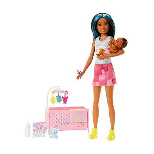 Muñeca Barbie Y Accesorios, Set De Juego Para Cuna Con Patró
