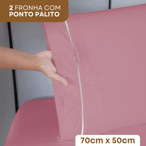 Jogo De Cama Queen C/ Elástico 3 Peças 400 Fios Fronha Ponto Palito Toque Suave Macio Premium Cor Rose