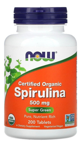 Now Foods Espirulina Orgánica Pura 200tabs 500mg C/u Sfn