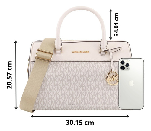 Bolsa Michael Kors Jet Set Travel Logo Multi Duffle Acabado de los herrajes Dorado Color Blanco Color de la correa de hombro Beige Diseño de la tela Monograma