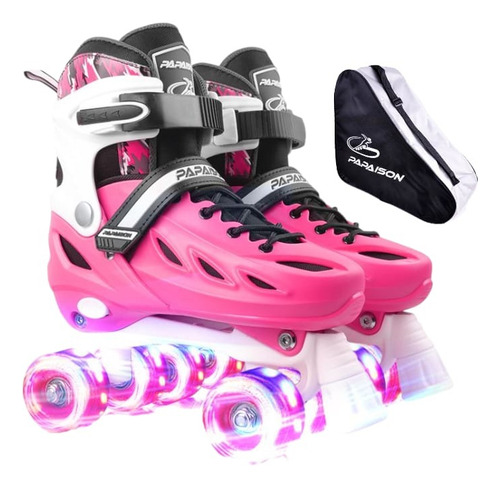 Patines Rollers Ruedas Pu Luces Led Bota Dura Incluye Bolso