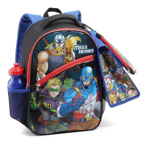 Kit Mochila Escolar Infantil Masculino Meninos 5 Peças