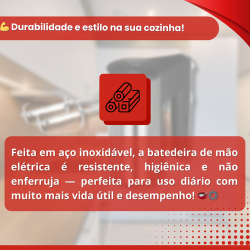 Batedeira De Mão Portátil Elétrica Inox Uso Doméstico 110v