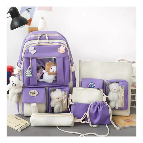 Mochila Escolar Viaje Kawaii Estilo Coreano 5 Pieces/set