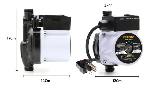 Imagen 2 de 3 de Bomba Presurizadora Femmto De Agua Automática 1/6hp 120 W