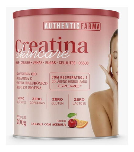 Creatina Skincare Pele Unhas Cabelos Ossos Suplemento Em Pó Sabor Laranja Com Acerola