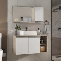 Comprar  Moveis Joia gabinete armario banheiro Virtus 80cm puxador aluminio cor da pia branca cor do móvel madeirado branco