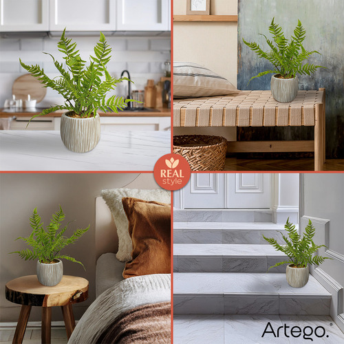 Planta Artificial Moderna Con Maceta Decorativa Real Style Helecho Compacta De 36cm De Alto Artego Para Hogar Sala Comercio Oficina