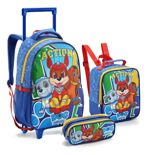 Kit Mochila Rodinha Escolar Meninas Meninos Patrulha Pets