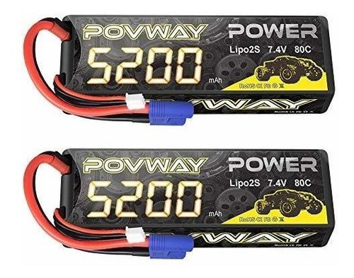 2 Baterias Lipo 7.4v 5200mah 80c 2s Ec3 Plug Povway