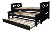 Comprar Cama Triple Nido Carro Pino Macizo 1 Plaza Madera Individual Color Negro