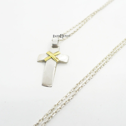 Conjunto Cadena Y Cruz Plata 925 Oro Hombre Color Plateado
