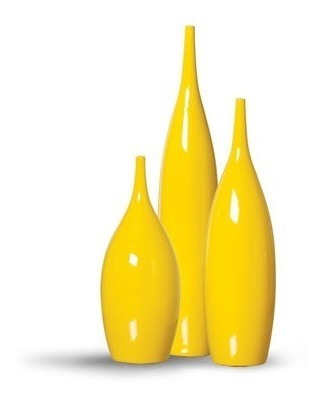 Vasos Decorativos Tipo Garrafa 48 Cerâmica Amarelo 3 Pcs