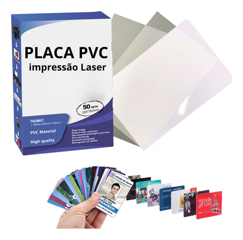 Folha Pvc Imprimível A4 Laser Crachá Cartão Cardápio 50 Und