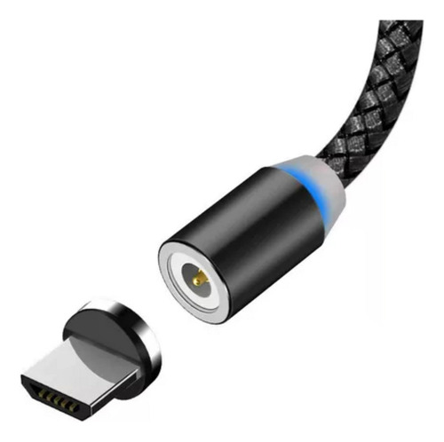 Cabo Carregador Magnético C/ Led Micro Usb V8 Cor Preto