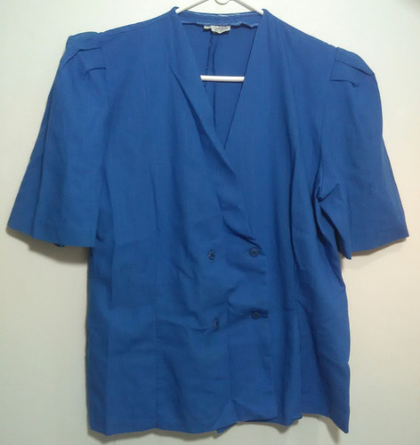 Blusa Para Dama - Lino Azul Botones Cruzados T16 C331