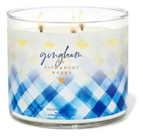 Vela Aromática Perfumada 3 Pavios Bath & Body Works Bbw Cor Azul-petróleo Fragrância Gingham Corações