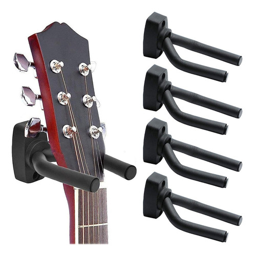 Pack 4 Soporte Guitarra Pared Negro Colgador Bajo Y Ukelele