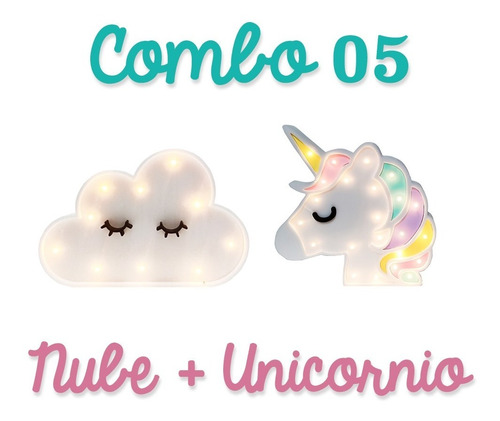 Combo 05 Nube + Unicornio Multicolor Con Luces Candybar