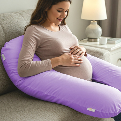 Travesseiro Gestante Gigante Grávida Almofada Estampada Cor Lilás