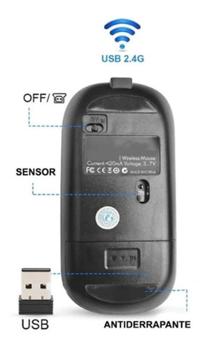Mouse recarregável sem fio Rgb Color 2.4g Bluetooh Silencioso