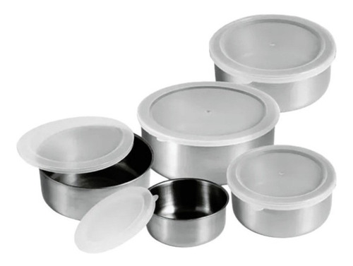 Conjunto De Potes Para Alimentos Inox Com Tampa Jogo 5 Peças