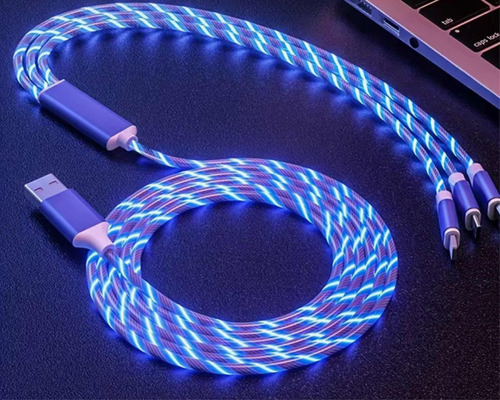 Cable Usb De Luz Led 3 En 1 Azul