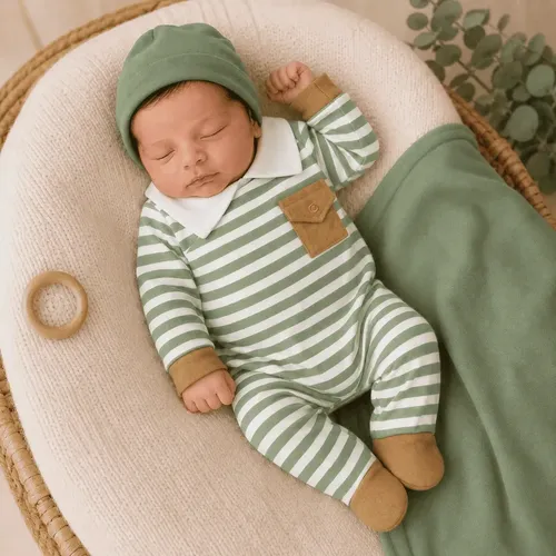 Saída De Maternidade Menino Em Algodão Verde 0-3 Meses